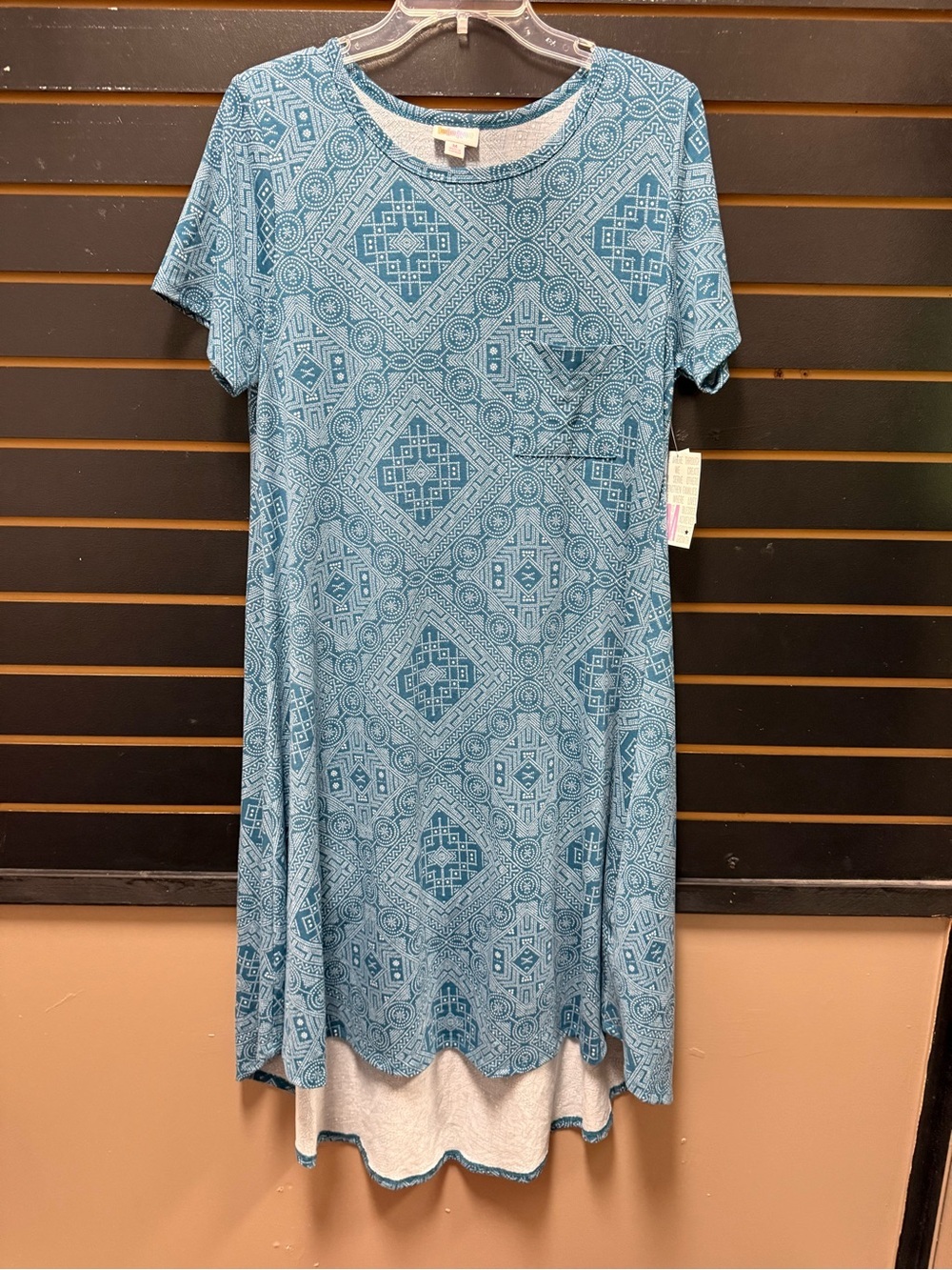 LuLaRoe Carly Dress Medium Blue Geometric Swing Tunic Dress NWT